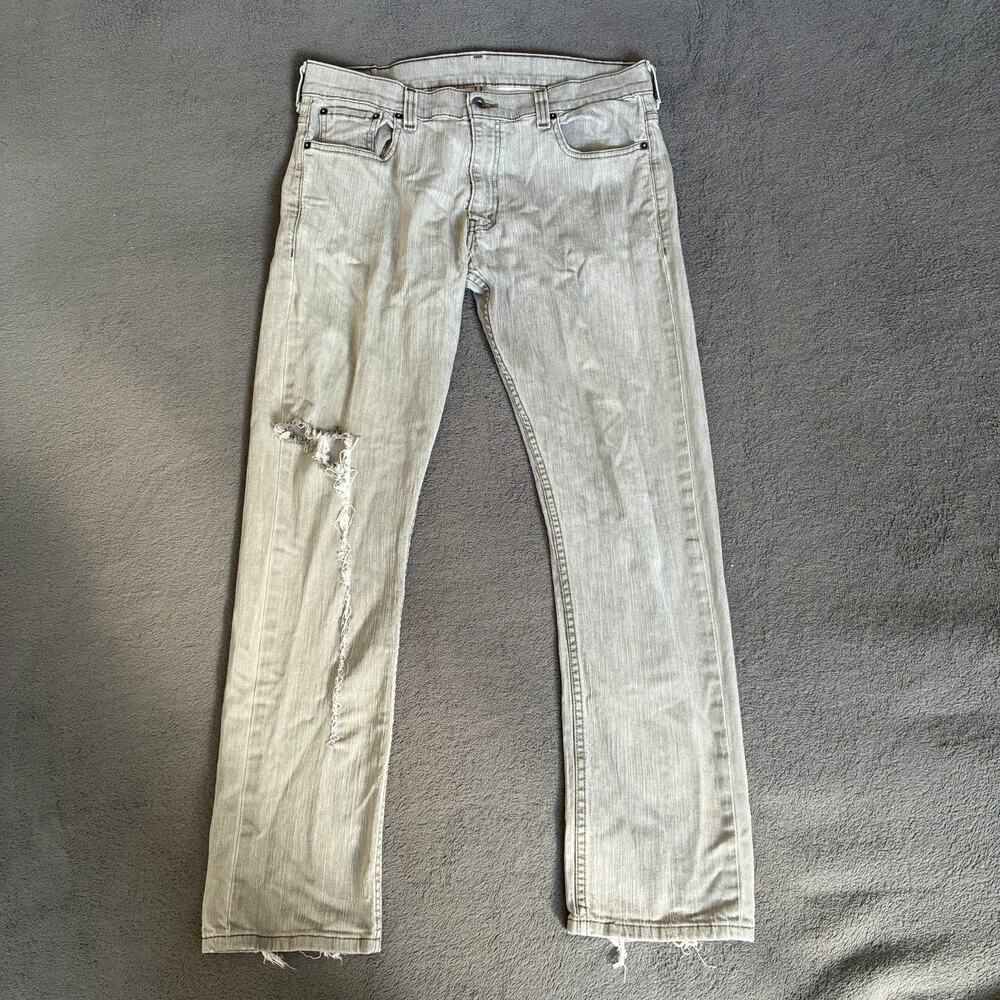 Levi's 511 Light Gray Denim Distressed Straight Leg Fit Jeans Men's Size 36x30